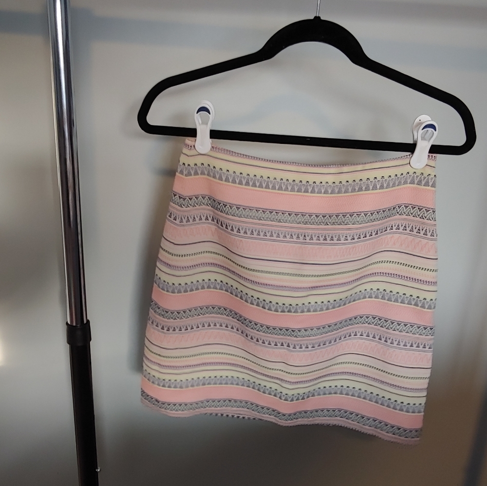 Loft Geometric Pink Blue Patterned Skirt